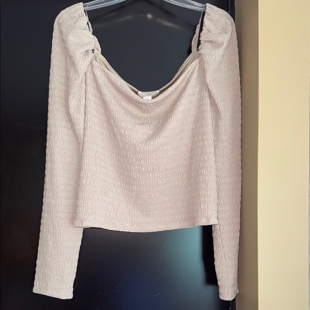 H&M Cream Textured Long Sleeve Blouse